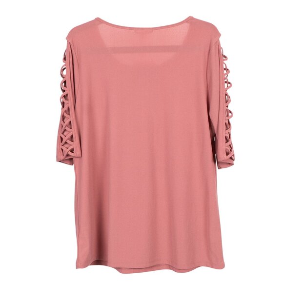 89th Madison Blouse L Womens NEW Romantic Rose Pink Lattice Sleeve Shirt Top - Picture 6 of 6